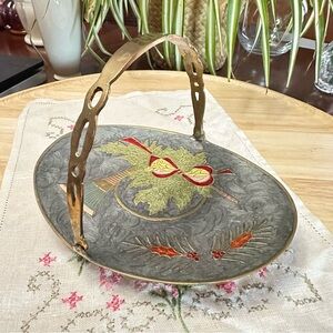 Vintage Cloisonné Enamel Brass Handled Basket – India | Holiday Decor